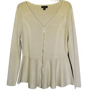 Thalia Sodi Gold Shimmery Women's Zip Front Sweater with Peplum Hem. Siz…